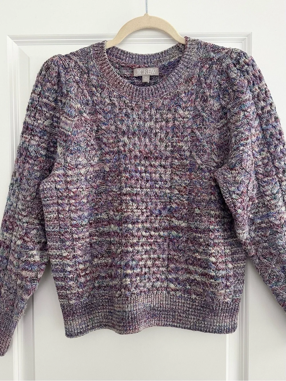 J.Crew 100% Wool Marled Cable Knit Fisherman’s Sweater - Purple Multicolor
